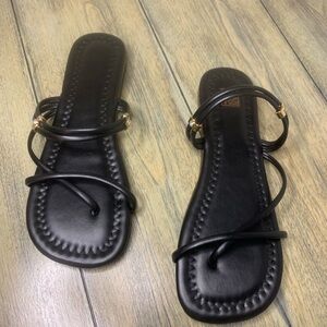 New flat black strappy sandals size 8- unknown brand